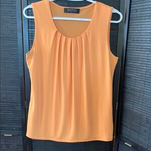 Kasper Yellow/Orange Sleeveless Pleated Blouse